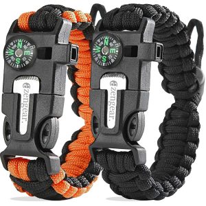 Paracord Survival Bracelet (5 in 1): Flint and Steel Fire Starter, Whistle, Compass, Mini Saw